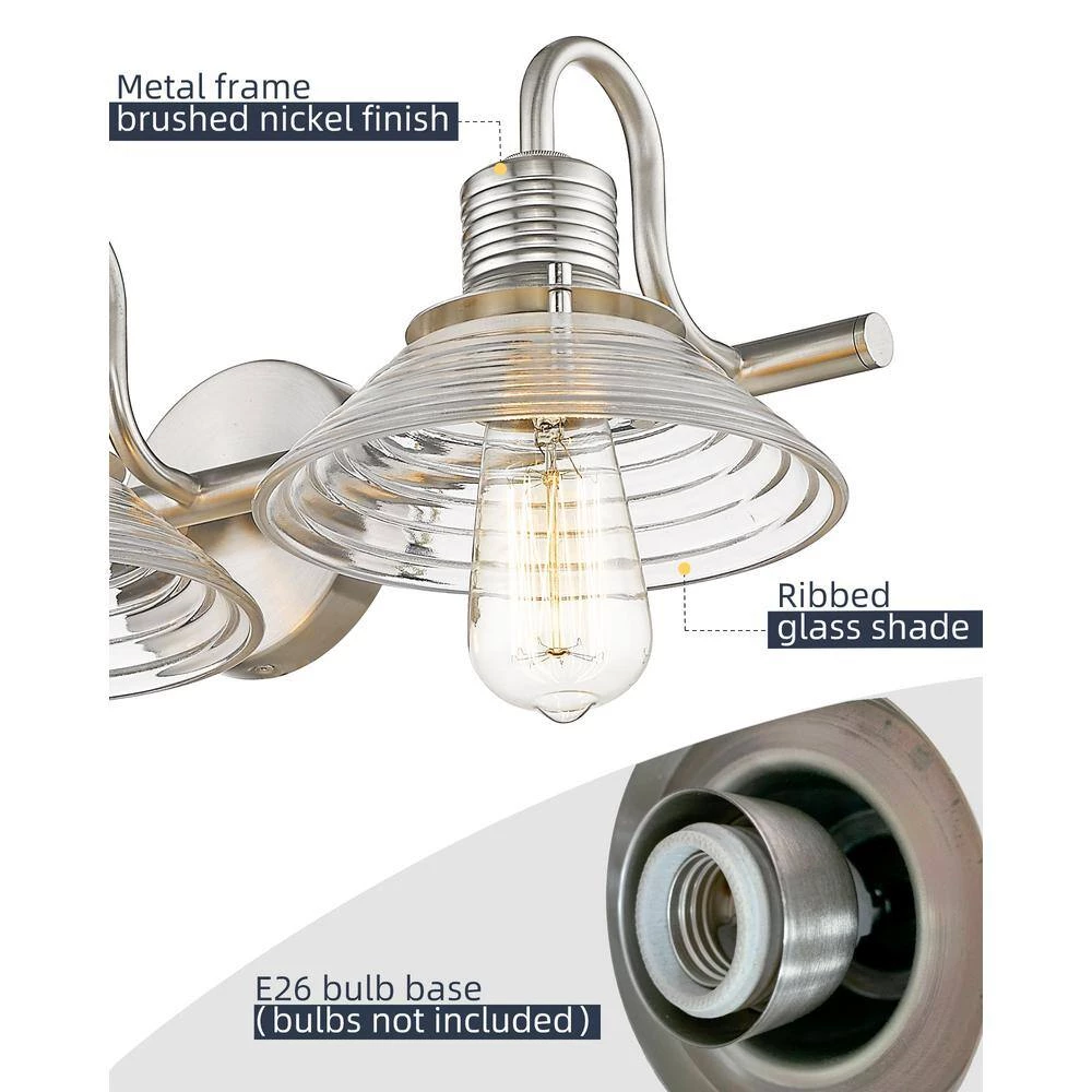 26 in. 3-Light Brushed Nickel Vanity Light with Metal Shade by JAZAVA 6 26 in. 3-Light Brushed Nickel Vanity Light with Metal Shade by JAZAVA - Image 6