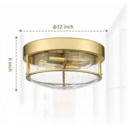 12 in. 2-Light Champagne Bronze With Seeded Glass Shade Ceiling Flush Mount Light by JAZAVA -JAZAVA Sales Store champagne bronze jazava flush mount lights hd4ftj22 f bgdm 44 1000