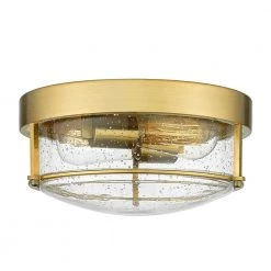 12 in. 2-Light Champagne Bronze With Seeded Glass Shade Ceiling Flush Mount Light by JAZAVA