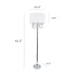 Crystal Palace 61.5 in. Trendy Romantic White Sheer Shade Chrome Floor Lamp with Hanging Crystals by Elegant Designs -JAZAVA Sales Store chrome and white elegant designs floor lamps lf1002 wht 4f 1000