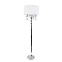 Crystal Palace 61.5 in. Trendy Romantic White Sheer Shade Chrome Floor Lamp with Hanging Crystals by Elegant Designs