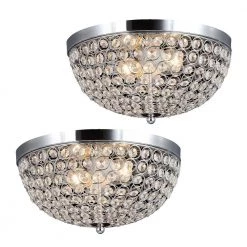 13 in. 2 Light Elipse Crystal Flush Mount Ceiling Light 2 Pack, Chrome by Elegant Designs