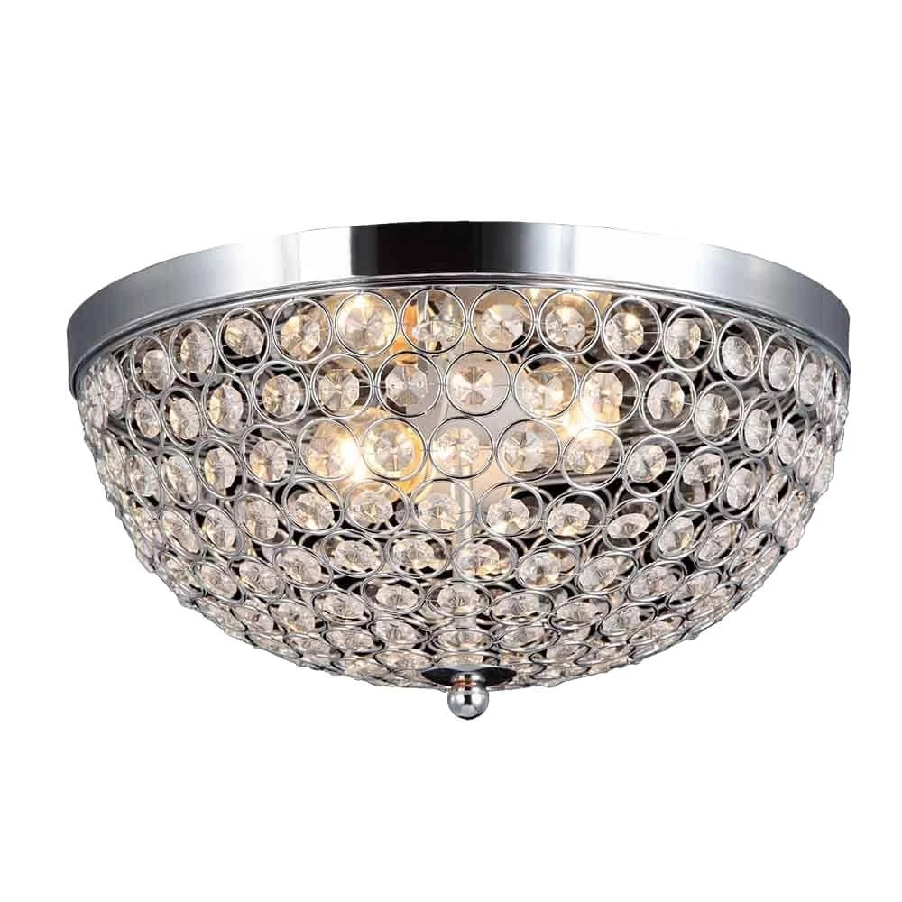 Elipse 13 in. 2-Light Chrome and Crystal Flush Mount by Elegant Designs 1 Elipse 13 in. 2-Light Chrome and Crystal Flush Mount by Elegant Designs