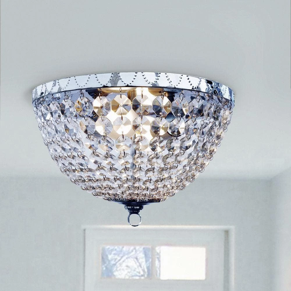 Victoria Crystal 2-Light Chrome Rain Drop Flush Mount by Elegant Designs 3 Victoria Crystal 2-Light Chrome Rain Drop Flush Mount by Elegant Designs - Image 3