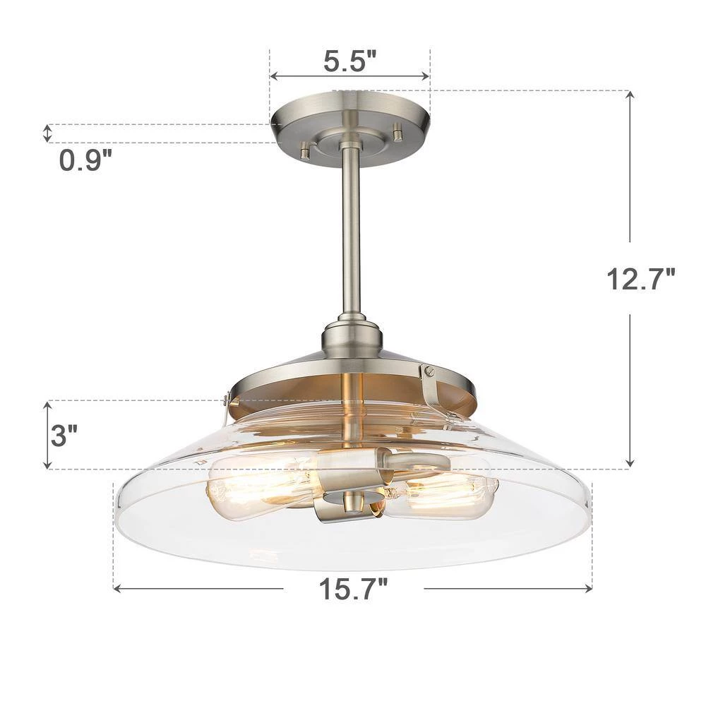 2-Light 15.7 in. Clear Glass Semi-Flush Mount by JAZAVA 4 2-Light 15.7 in. Clear Glass Semi-Flush Mount by JAZAVA - Image 4