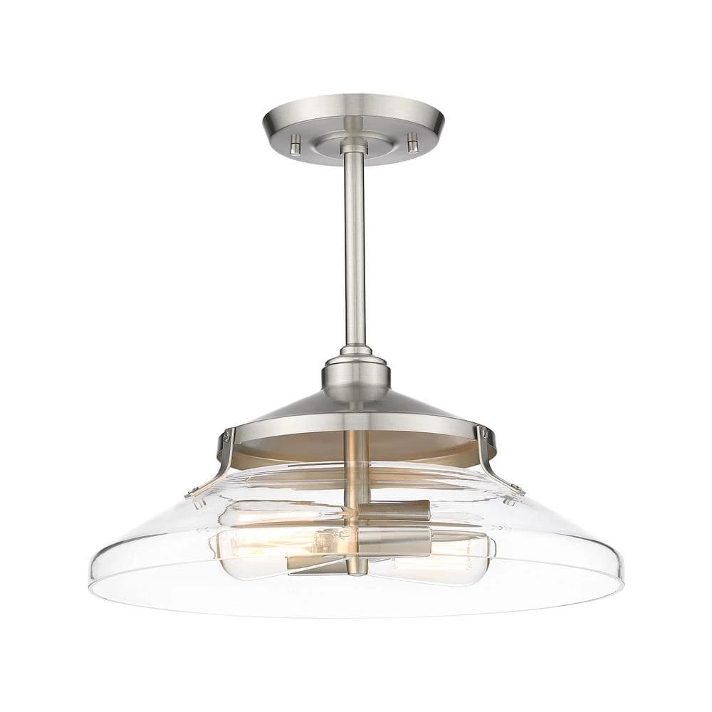 2-Light 15.7 in. Clear Glass Semi-Flush Mount by JAZAVA 1 2-Light 15.7 in. Clear Glass Semi-Flush Mount by JAZAVA
