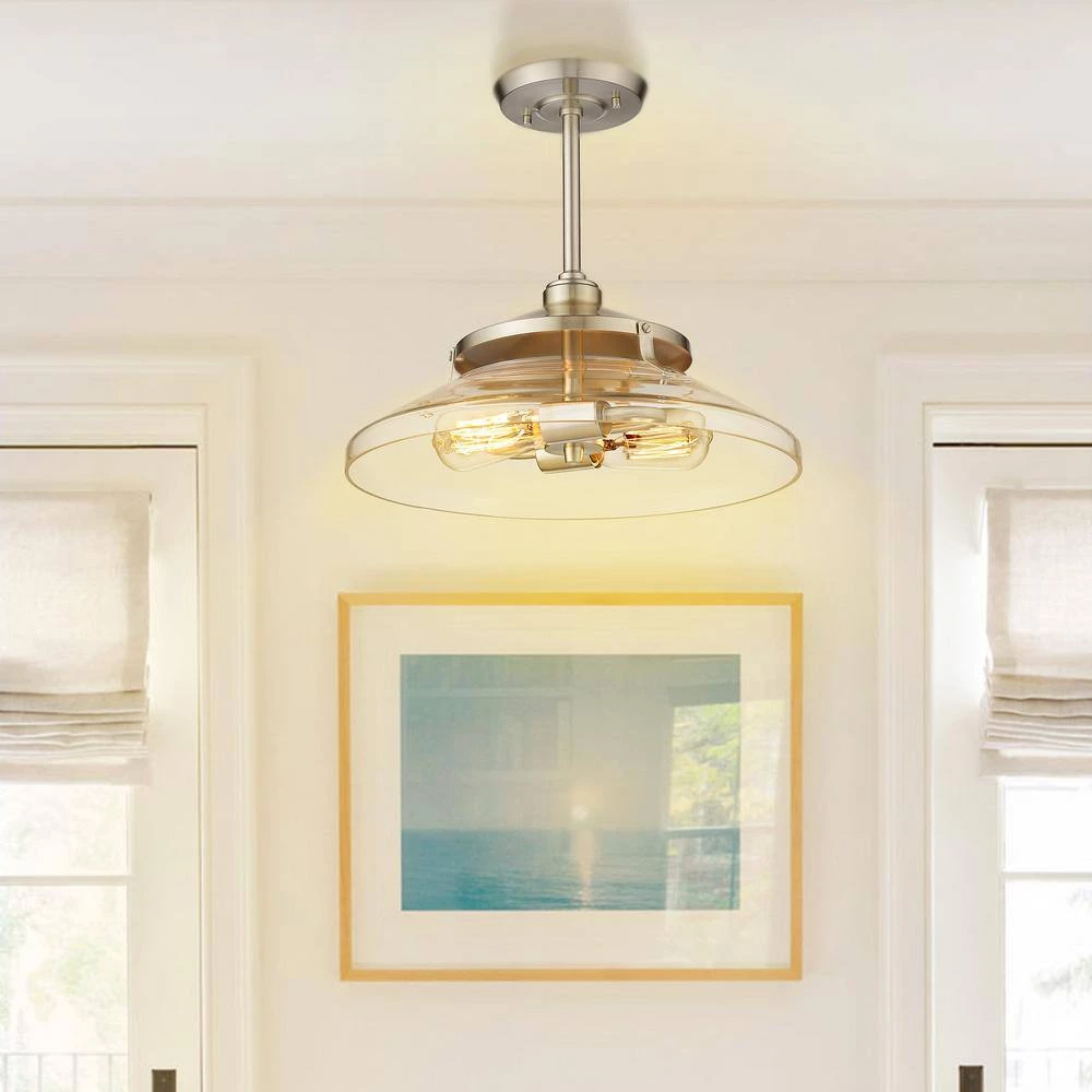 2-Light 15.7 in. Clear Glass Semi-Flush Mount by JAZAVA 2 2-Light 15.7 in. Clear Glass Semi-Flush Mount by JAZAVA - Image 2