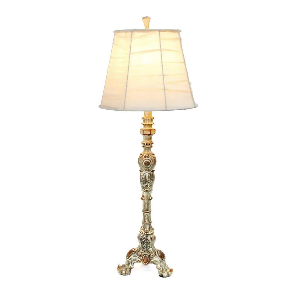 Antique Style 31 in. Buffet Table Lamp with Cream Ruched Shade by Elegant Designs 2 Antique Style 31 in. Buffet Table Lamp with Cream Ruched Shade by Elegant Designs - Image 2