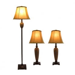 3-Piece Hammered Bronze Lamp Set (2 Table Lamps, 1 Floor Lamp) by Elegant Designs -JAZAVA Sales Store elegant designs lamp sets lc1000 hbz 4f 1000