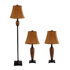 3-Piece Hammered Bronze Lamp Set (2 Table Lamps, 1 Floor Lamp) by Elegant Designs