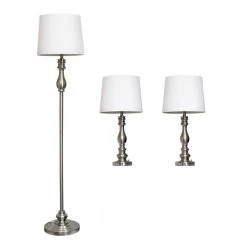 Brushed Steel Lamp Set (3-Piece) by Elegant Designs