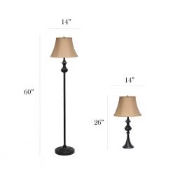 Traditionally Crafted Restoration Bronze Lamp Set (2-Table Lamps, 1-Floor Lamp) with Tan Shades (3-Pack) by Elegant Designs -JAZAVA Sales Store elegant designs lamp sets lc1019 rbz 4f 1000