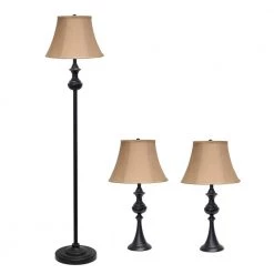 Traditionally Crafted Restoration Bronze Lamp Set (2-Table Lamps, 1-Floor Lamp) with Tan Shades (3-Pack) by Elegant Designs