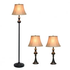 Traditionally Crafted Restoration Bronze Lamp Set (2-Table Lamps, 1-Floor Lamp) with Tan Shades (3-Pack) by Elegant Designs -JAZAVA Sales Store elegant designs lamp sets lc1019 rbz c3 1000