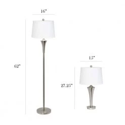 Tapered Brushed Nickel 2-Modern Table and 1-Floor Lamp Set (3-Pack) by Elegant Designs -JAZAVA Sales Store elegant designs lamp sets lc1020 bsn 4f 1000