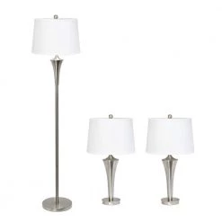 Tapered Brushed Nickel 2-Modern Table and 1-Floor Lamp Set (3-Pack) by Elegant Designs