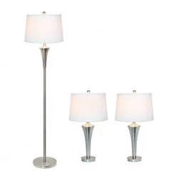 Tapered Brushed Nickel 2-Modern Table and 1-Floor Lamp Set (3-Pack) by Elegant Designs -JAZAVA Sales Store elegant designs lamp sets lc1020 bsn c3 1000