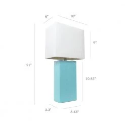 21 in. Modern Aqua Leather Table Lamps with White Fabric Shades (2-Pack) by Elegant Designs -JAZAVA Sales Store elegant designs lamp sets lc2000 aqu 2pk 1f 1000