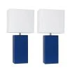 21 in. Modern Blue Leather Table Lamps with White Fabric Shades (2-Pack) by Elegant Designs