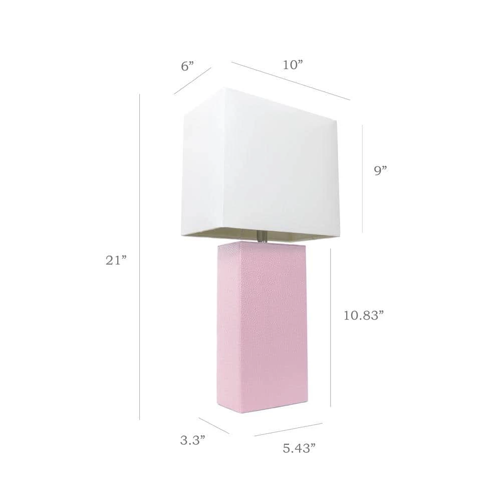 21 in. Modern Blush Pink Leather Table Lamps with White Fabric Shades (2-Pack) by Elegant Designs 4 21 in. Modern Blush Pink Leather Table Lamps with White Fabric Shades (2-Pack) by Elegant Designs - Image 4