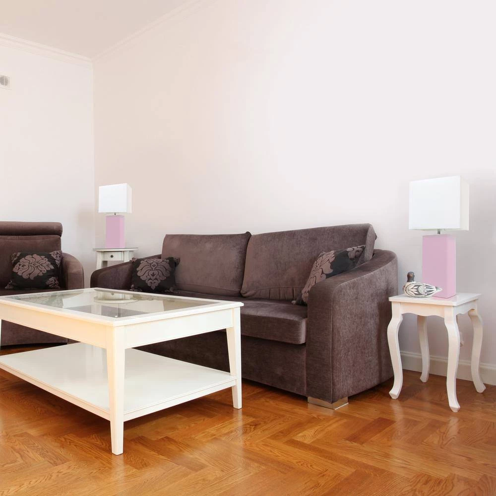 21 in. Modern Blush Pink Leather Table Lamps with White Fabric Shades (2-Pack) by Elegant Designs 5 21 in. Modern Blush Pink Leather Table Lamps with White Fabric Shades (2-Pack) by Elegant Designs - Image 5