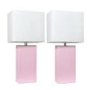 21 in. Modern Blush Pink Leather Table Lamps with White Fabric Shades (2-Pack) by Elegant Designs