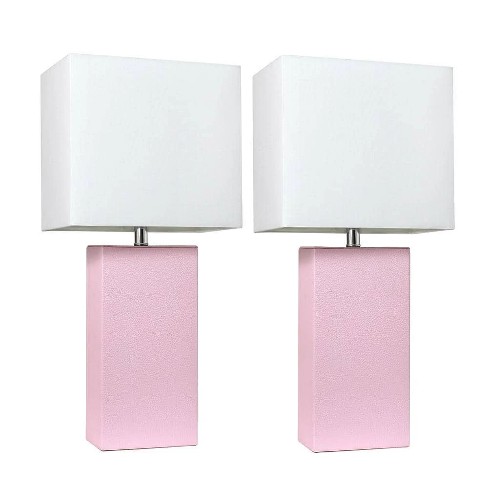 21 in. Modern Blush Pink Leather Table Lamps with White Fabric Shades (2-Pack) by Elegant Designs 1 21 in. Modern Blush Pink Leather Table Lamps with White Fabric Shades (2-Pack) by Elegant Designs