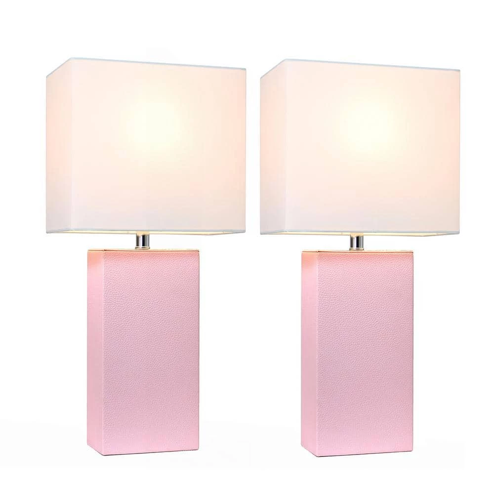 21 in. Modern Blush Pink Leather Table Lamps with White Fabric Shades (2-Pack) by Elegant Designs 2 21 in. Modern Blush Pink Leather Table Lamps with White Fabric Shades (2-Pack) by Elegant Designs - Image 2