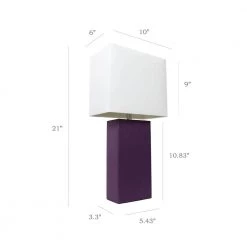 21 in. Modern Eggplant Leather Table Lamps with White Fabric Shades (2-Pack) by Elegant Designs 8 21 in. Modern Eggplant Leather Table Lamps with White Fabric Shades (2-Pack) by Elegant Designs -JAZAVA Sales Store elegant designs lamp sets lc2000 egp 2pk 1f 1000