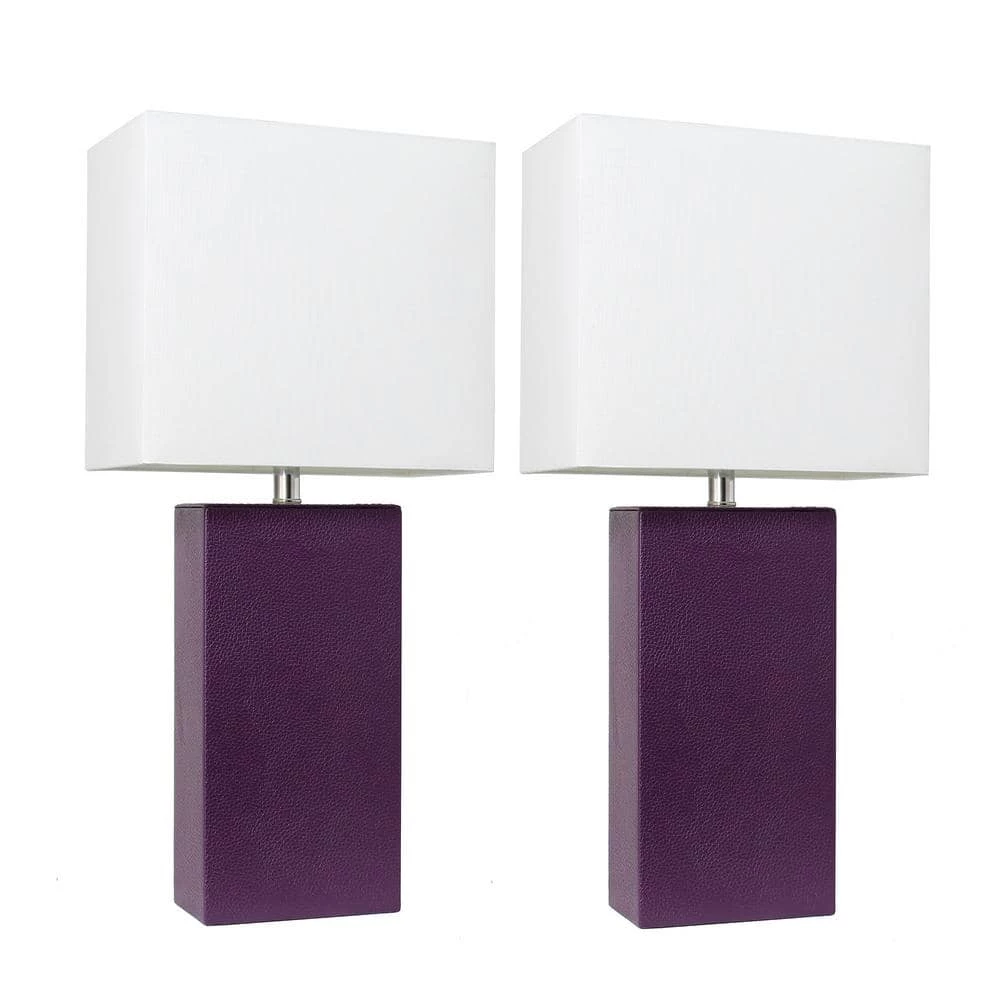 21 in. Modern Eggplant Leather Table Lamps with White Fabric Shades (2-Pack) by Elegant Designs 1 21 in. Modern Eggplant Leather Table Lamps with White Fabric Shades (2-Pack) by Elegant Designs
