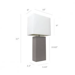 21 in. Modern Gray Leather Table Lamps with White Fabric Shades (2-Pack) by Elegant Designs -JAZAVA Sales Store elegant designs lamp sets lc2000 gry 2pk 1f 1000