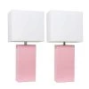 21 in. Modern Pink Leather Table Lamps with White Fabric Shades (2-Pack) by Elegant Designs