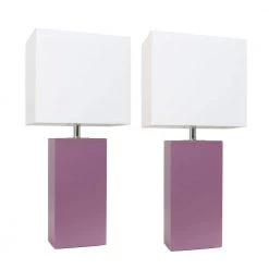 21 in. Modern Purple Leather Table Lamps with White Fabric Shades (2-Pack) by Elegant Designs
