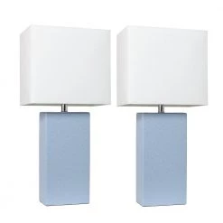 21 in. Modern Periwinkle Leather Table Lamps with White Fabric Shades (2-Pack) by Elegant Designs