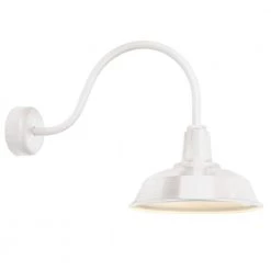 Heavy-Duty 14 in. Shade 23 in. Arm 1-Light Gloss White Gloss White Lens Outdoor Wall Mount Sconce by Troy RLM