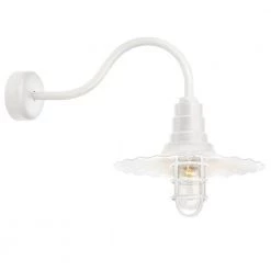 Radial Wave 18 in. Shade 23 in. Arm 1-Light Gloss White Clear Glass Lens Outdoor Wall Mount Sconce by Troy RLM