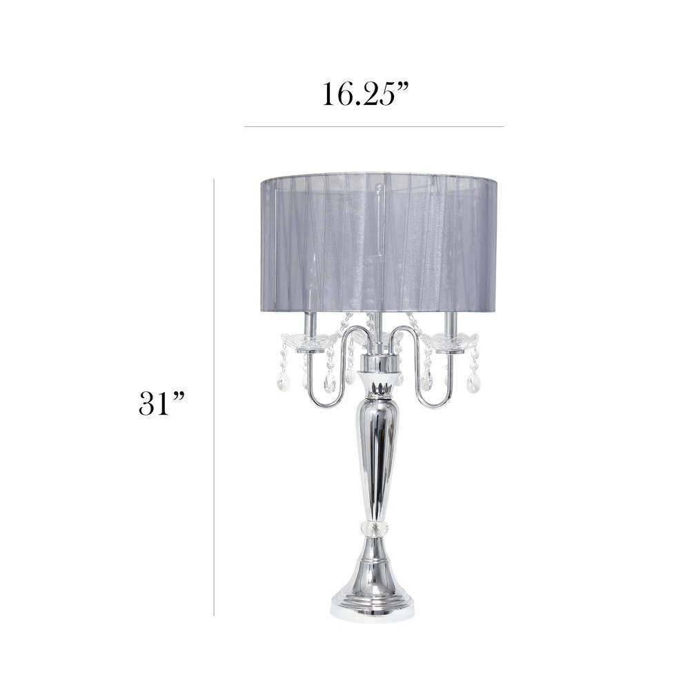27 in. Gray Romantic Sheer Shade Table Lamp with Hanging Crystals by Elegant Designs 3 27 in. Gray Romantic Sheer Shade Table Lamp with Hanging Crystals by Elegant Designs - Image 3