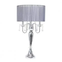 27 in. Gray Romantic Sheer Shade Table Lamp with Hanging Crystals by Elegant Designs
