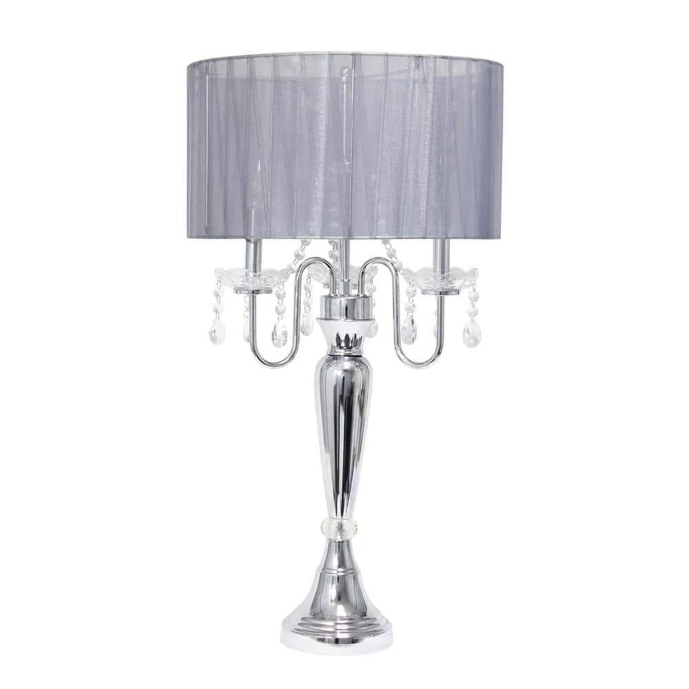 27 in. Gray Romantic Sheer Shade Table Lamp with Hanging Crystals by Elegant Designs 1 27 in. Gray Romantic Sheer Shade Table Lamp with Hanging Crystals by Elegant Designs