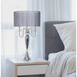 27 in. Gray Romantic Sheer Shade Table Lamp with Hanging Crystals by Elegant Designs 14 27 in. Gray Romantic Sheer Shade Table Lamp with Hanging Crystals by Elegant Designs -JAZAVA Sales Store gray elegant designs table lamps lt1034 gry 76 1000