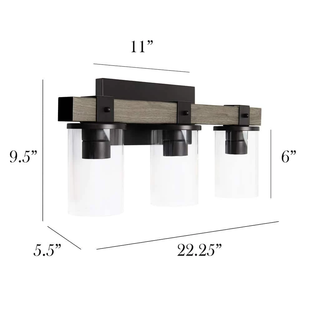 3-Light Gray Industrial Rustic Lantern Restored Wood Look Bath Vanity Light by Elegant Designs 3 3-Light Gray Industrial Rustic Lantern Restored Wood Look Bath Vanity Light by Elegant Designs - Image 3