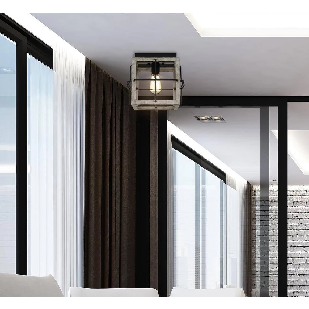 11 in. 1-Light Light Wood Finish Square Flush Mount by JAZAVA 6 11 in. 1-Light Light Wood Finish Square Flush Mount by JAZAVA - Image 6