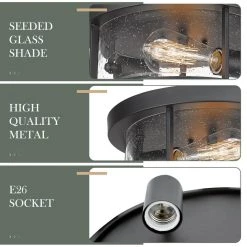 12 in. 2-Light Farmhouse Matte Black Finish Flush Mount with Seeded Glass Shade by JAZAVA 9 12 in. 2-Light Farmhouse Matte Black Finish Flush Mount with Seeded Glass Shade by JAZAVA -JAZAVA Sales Store matte black jazava flush mount lights hdfma1413 mbk 44 1000