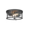 12 in. 2-Light Farmhouse Matte Black Finish Flush Mount with Seeded Glass Shade by JAZAVA