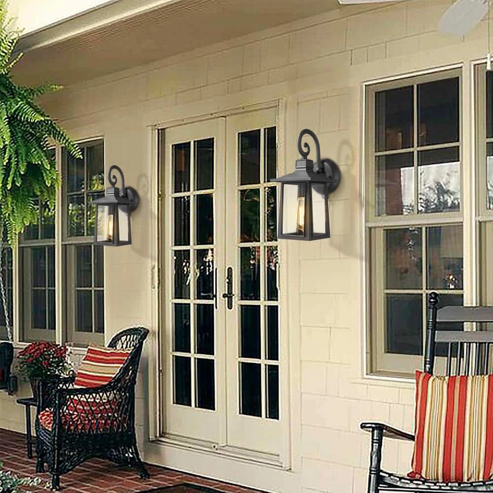 1-Light Matte Black Hardwired Outdoor Wall Lantern Sconce by JAZAVA 2 1-Light Matte Black Hardwired Outdoor Wall Lantern Sconce by JAZAVA - Image 2