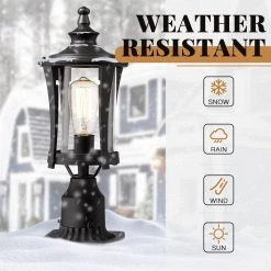 1-Light Black Outdoor Pier Mount Post Lantern Lamp Lights 2 Pack by JAZAVA -JAZAVA Sales Store matte black jazava post light sets hdwla1321 mbk 1f 1000