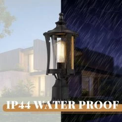 1-Light Black Outdoor Pier Mount Post Lantern Lamp Lights 2 Pack by JAZAVA -JAZAVA Sales Store matte black jazava post light sets hdwla1321 mbk 4f 1000