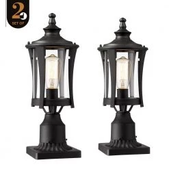 1-Light Black Outdoor Pier Mount Post Lantern Lamp Lights 2 Pack by JAZAVA