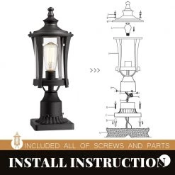 1-Light Black Outdoor Pier Mount Post Lantern Lamp Lights 2 Pack by JAZAVA -JAZAVA Sales Store matte black jazava post light sets hdwla1321 mbk c3 1000