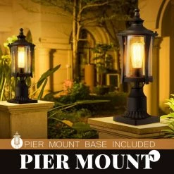 1-Light Black Outdoor Pier Mount Post Lantern Lamp Lights 2 Pack by JAZAVA -JAZAVA Sales Store matte black jazava post light sets hdwla1321 mbk fa 1000
